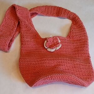 Bag-etc By Rico Crocheted Coral Shoulder Bag with Flower Accent